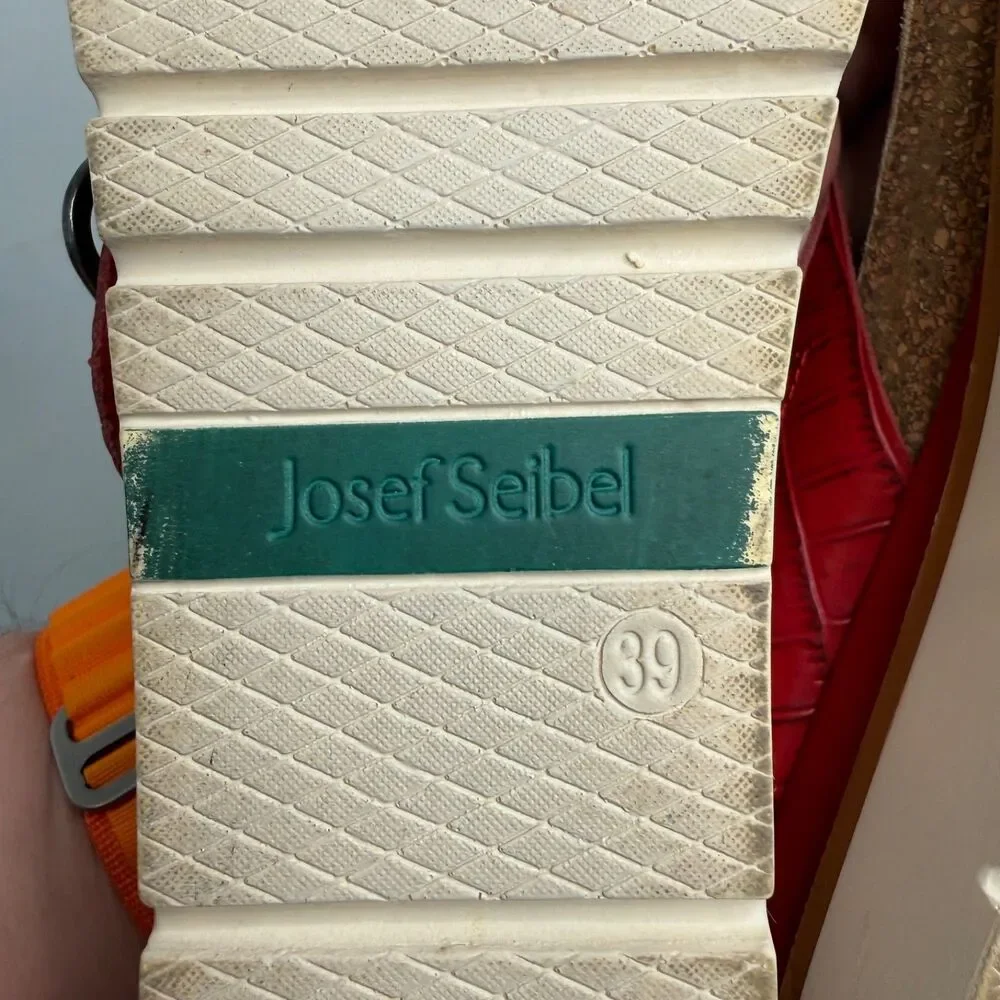 Josef Seibel Comfort Leather Platform Sandals Clea Red Brown Cork EU 39 US 8.5